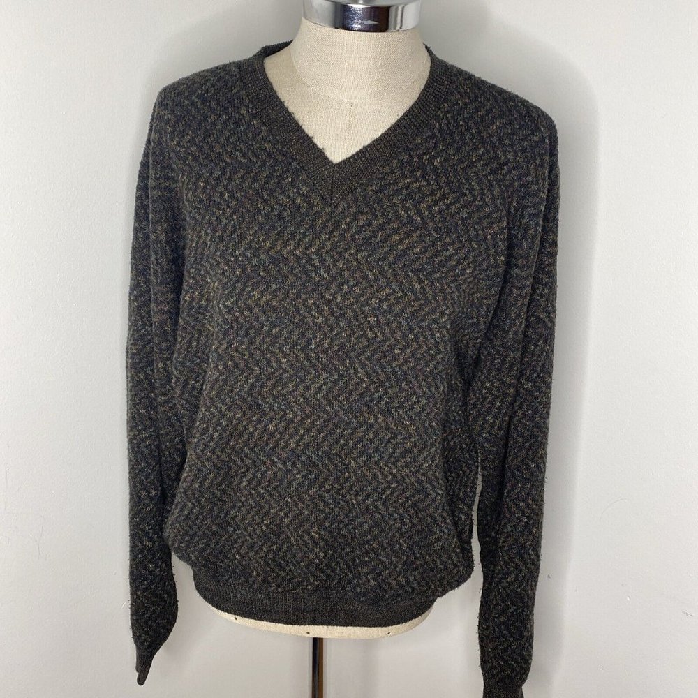 Sundance Sweater Mens XL Gray Brown V Neck Cotton Made in USA